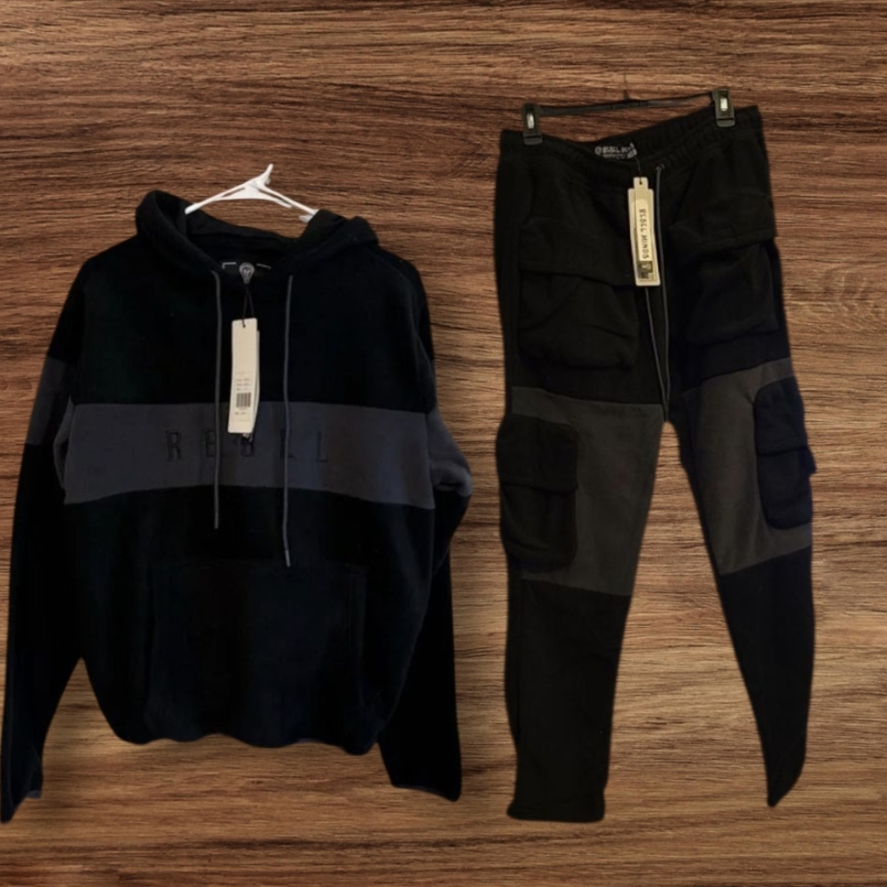 Rebel Minds Black and Gray Men's Hoodie and Joggers Set